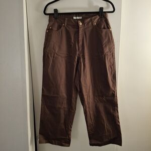 ELCC Women's Brown Wide-Leg Pants with Gold Accents